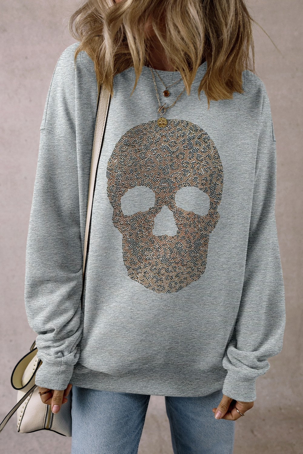 Sweat-shirt à manches longues et col rond avec tête de mort