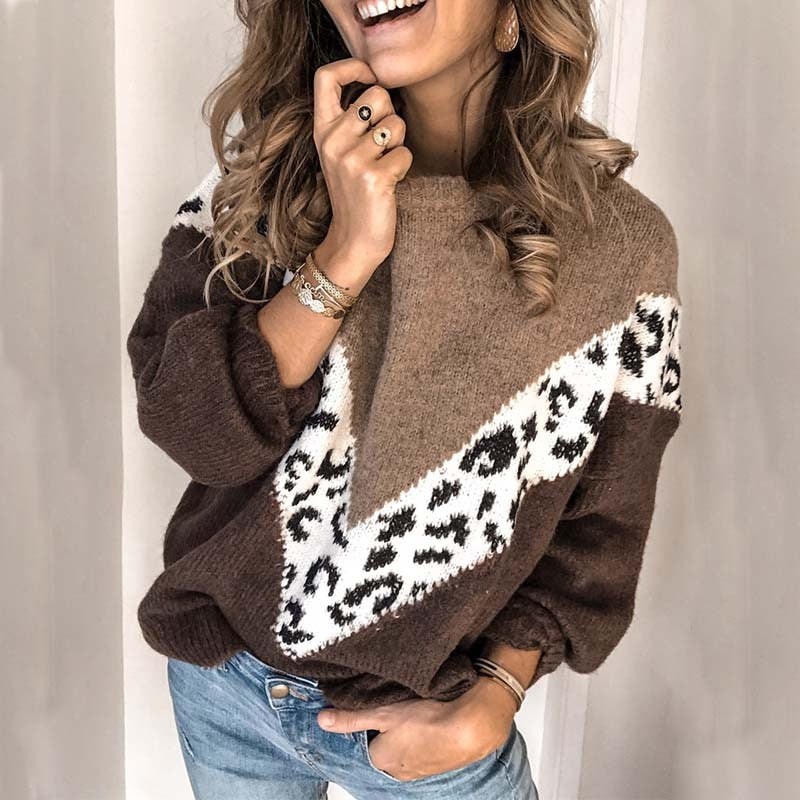 Suéter holgado con estampado de leopardo para otoño e invierno, jersey de mujer de talla grande, suéter grueso de gran tamaño de alta calidad para mujer