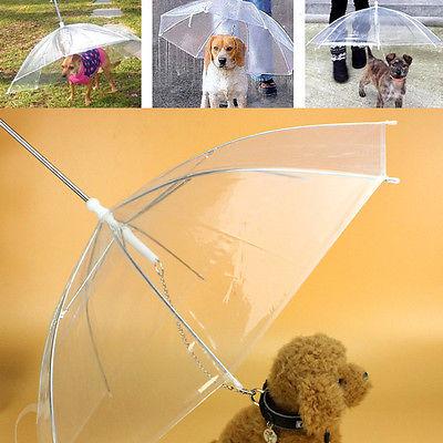 Paraguas transparente para mascotas, portátil, con correa incorporada, impermeable para cachorros y gatos 