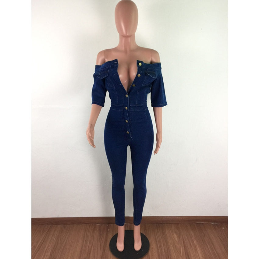 Denim Jumpsuit Women Wide Leg Spaghetti Strap