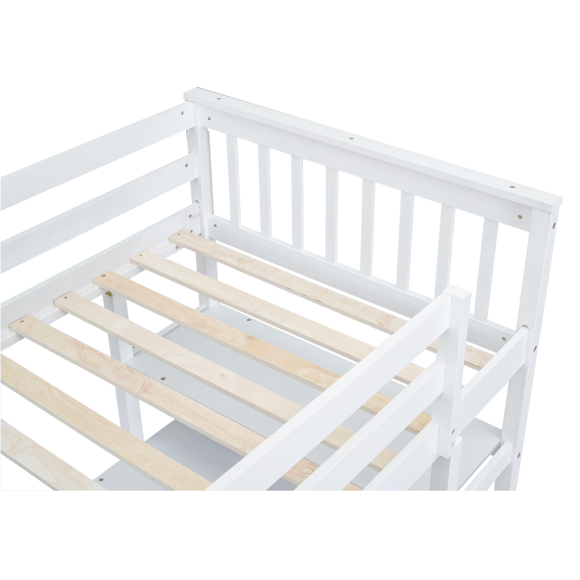 Twin Size Loft Bed with Storage Shelves and Under-bed Desk  White