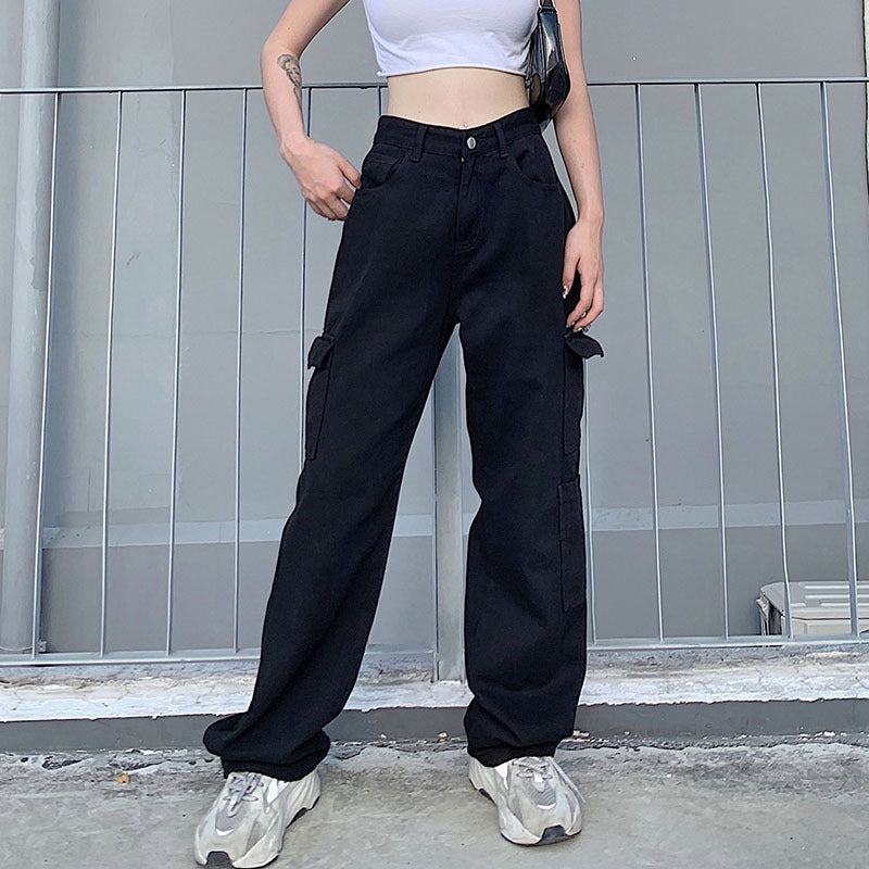 Casual Loose Wide Leg Jeans Women's Summer New Korean Pants Pocket High Waist Slim Straight Pants