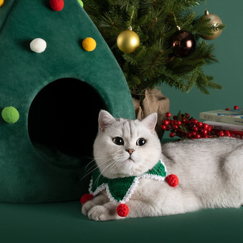 Pet House Cat Christmas Tree Shape Bed Dog Nest Puppy Cave Washable Cat Mat Warm Soft Winter Cat House Pet Supplies Pet Bed