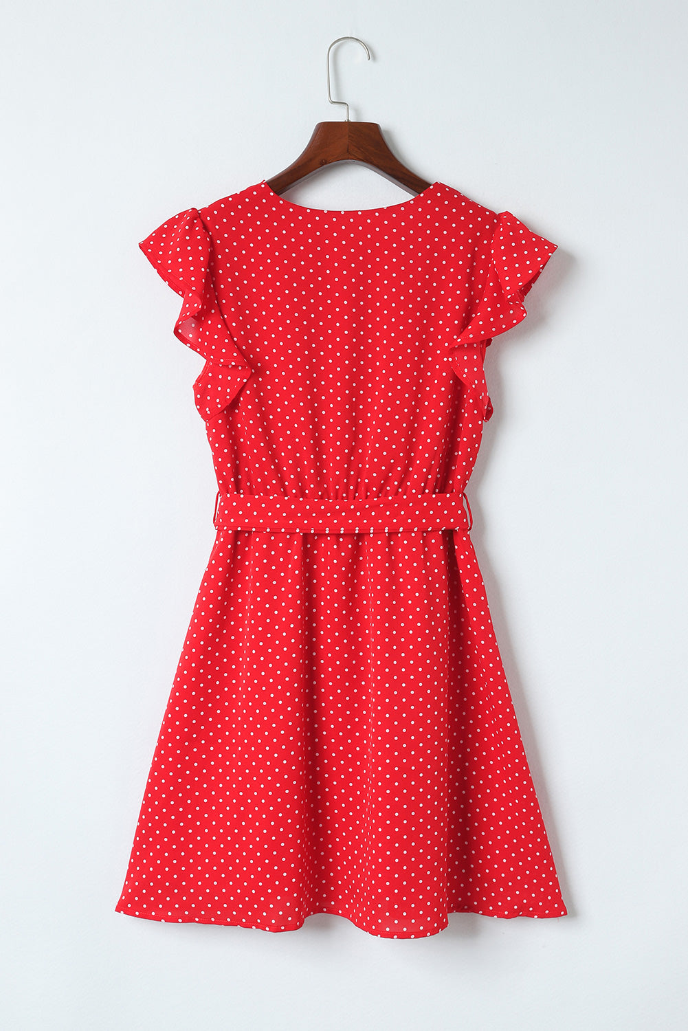 Polka Dot Surplice Neck Tie Waist Dress