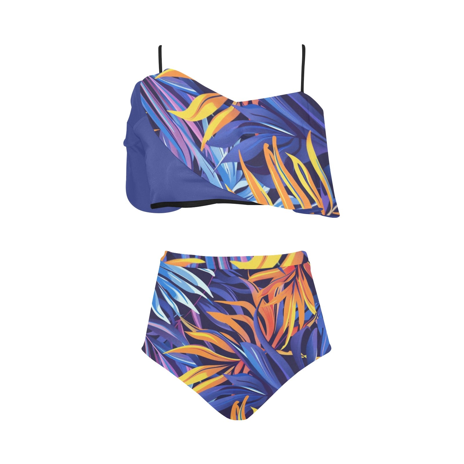 Printed High Waisted Flounce Bikini Set