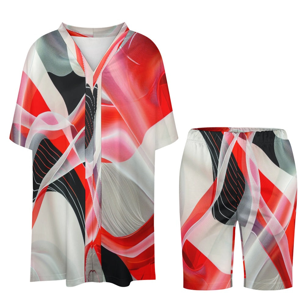 Qreatrz Relax Wave V-neck bat sleeve two-piece sets