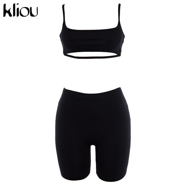 Women Suit Two 2 Piece Set Sleeveless Strapless Sexy Casual Sporting Suit Set Solid Shorts Pants Tracksuit