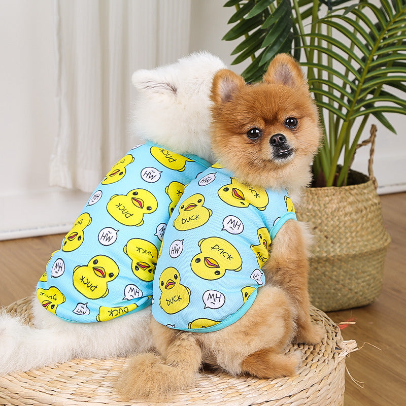 Primavera y verano Nueva ropa para perros y gatos Chaleco grande de pato amarillo Malla Suministros para mascotas