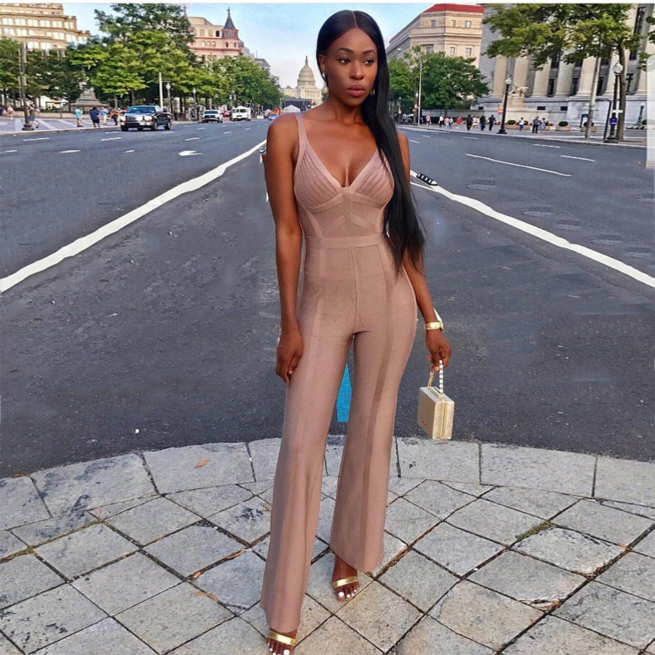 Bandage Jumpsuits Women Sexy Sleeveless Boot Cut Rompers Bodycon Overalls Summer Club Party Long Bodysuits