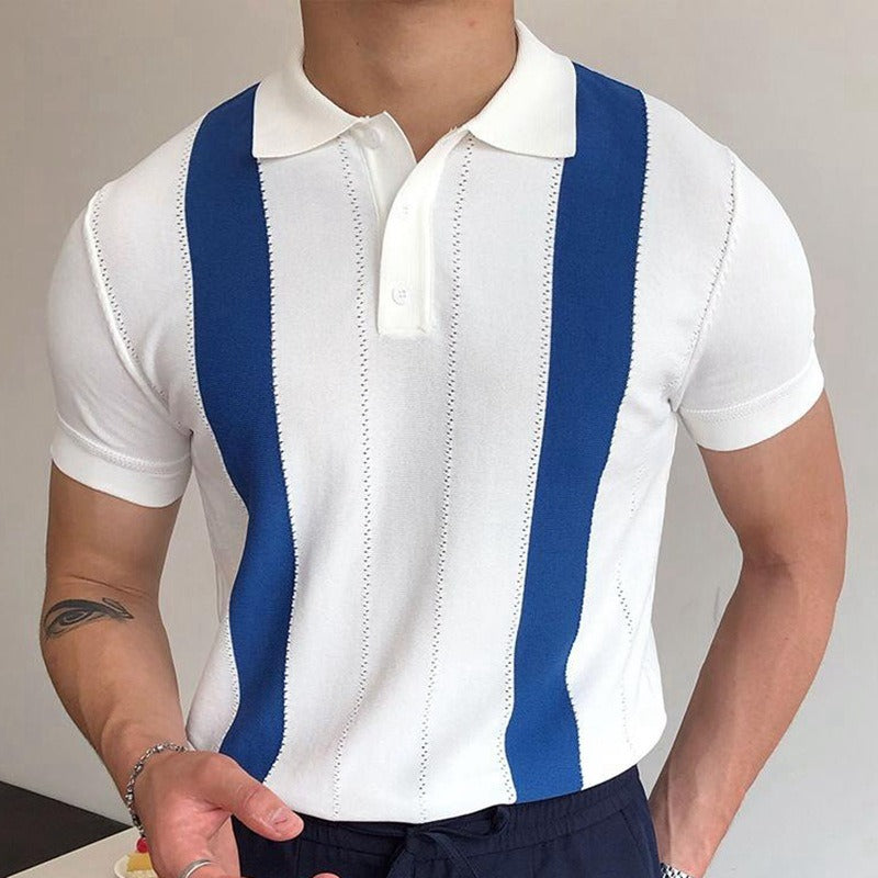 Pull en tricot à manches courtes avec rayures blanches coupe slim business POLO