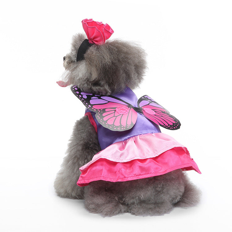 Suministros para mascotas Ropa para perros Vestido de Navidad Ropa de Halloween para mascotas Falda de hada de mariposa linda y divertida (alas desmontables) 