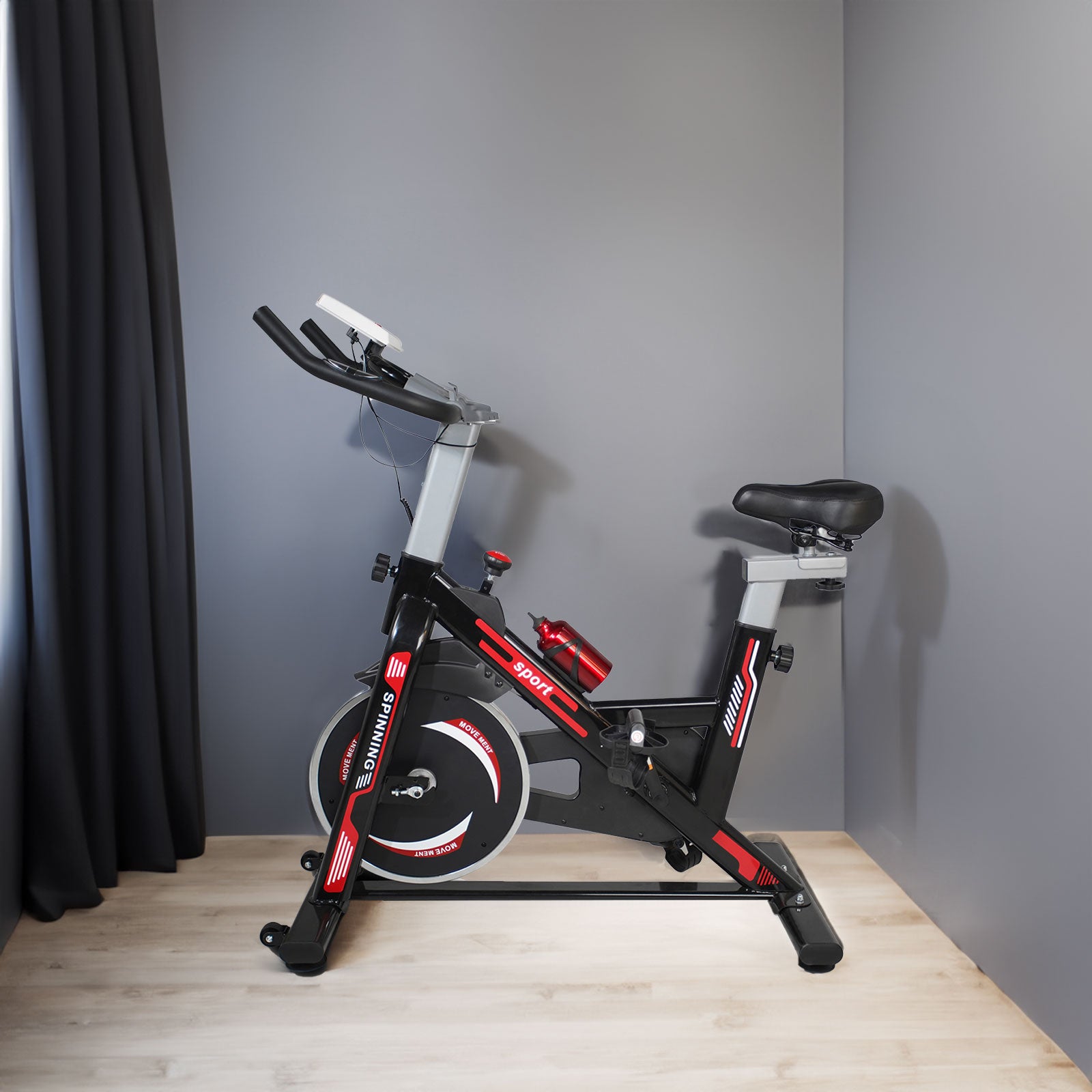 Vélo d'exercice d'intérieur avec coussin de siège confortable Noir + Rouge