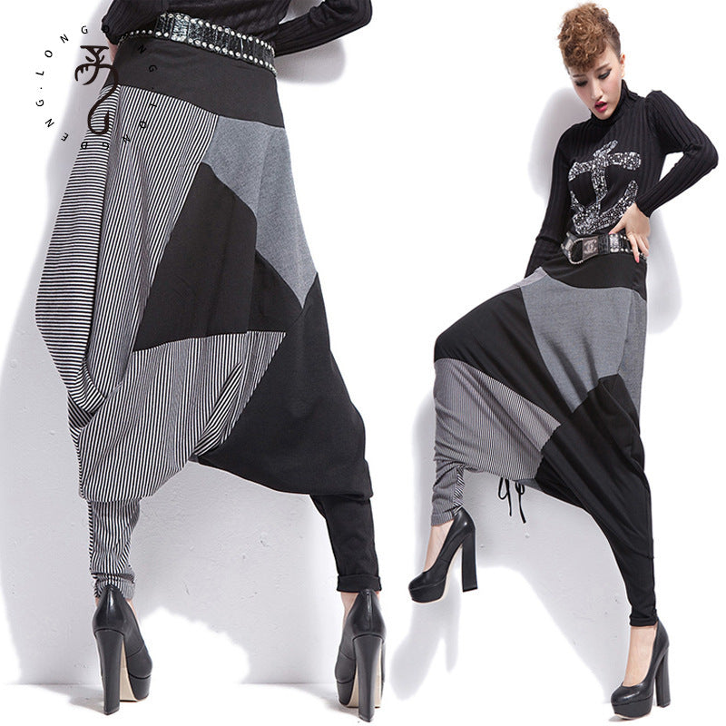 Trendy Street Women's Pants Personality Stitching Big Crotch Hip-Hop Baggy Pants Trousers Can Be Worn By Men And Women