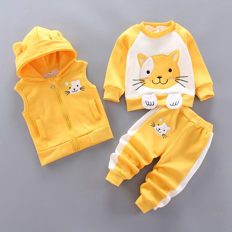 Autumn New Children's Clothing Autumn Clothing Plush Bear Three Piece Set Korean Children's Suit Trend