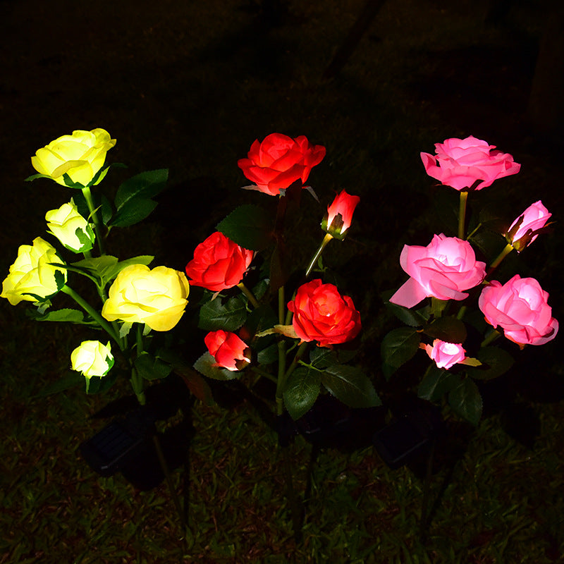 Lámpara LED solar de 5 rosas para exteriores, lámpara decorativa para jardín, patio, césped, enchufe