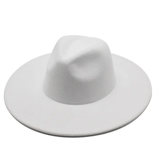 Sombrero Fedora clásico de ala ancha, de lana en blanco y negro, para hombre y mujer, plegable, para invierno, para bodas, iglesias, jazz 