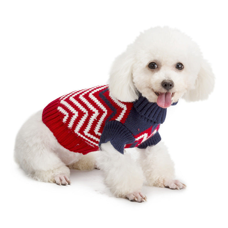 Pull pour chien Pull en tricot pour animaux de compagnie Pull pour animaux de compagnie à vagues de couleur contrastée Vêtements pour animaux de compagnie 