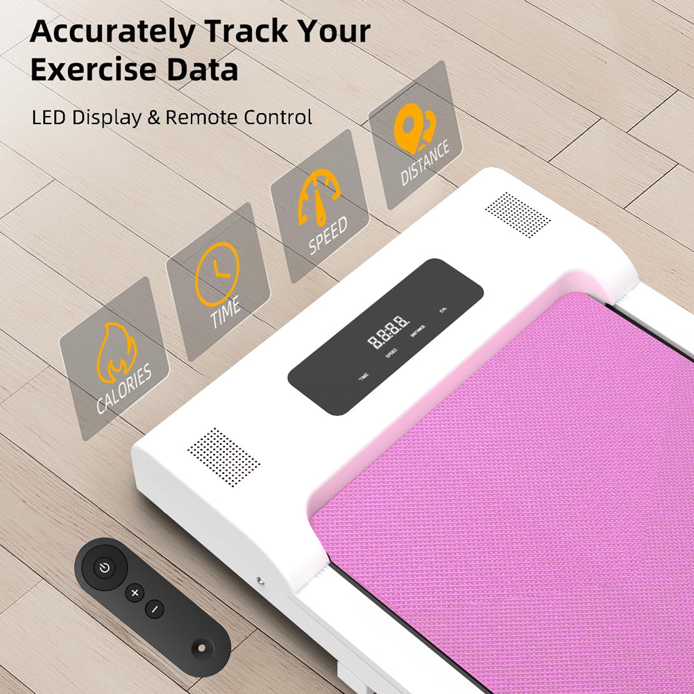 Undertable treadmill, walking mat, portable jogger with remote LED display (265 pounds) - pink