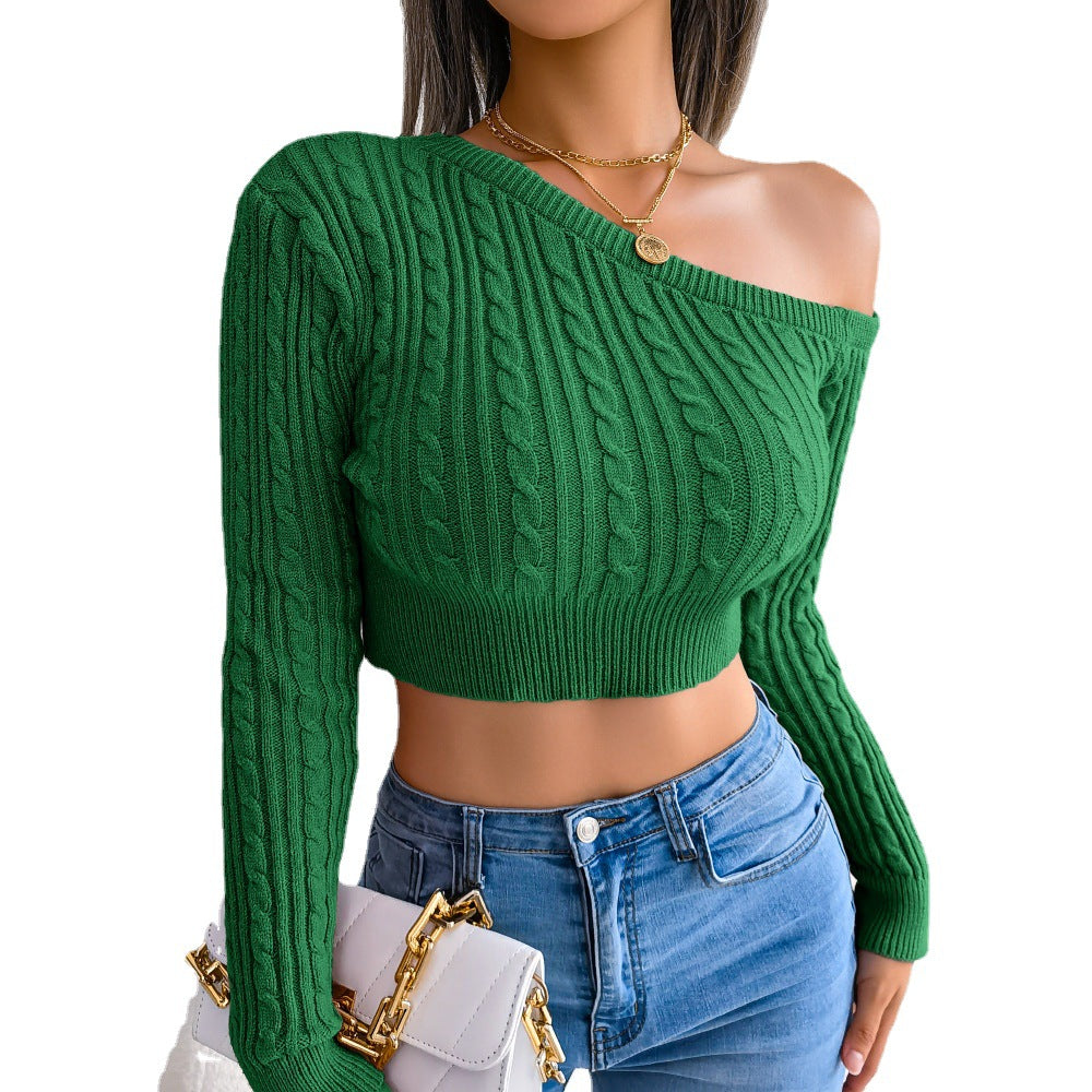 Autumn And Winter Fashion Twist Strapless Long-Sleeved Short Knitted Sweater