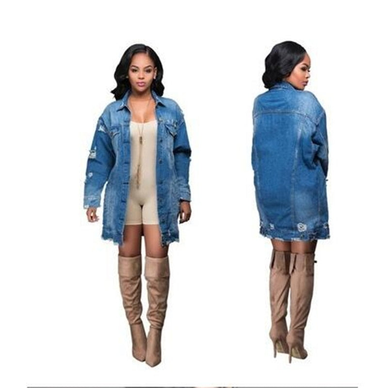 Denim Jackets Women Hole Boyfriend Style Jean Jacket Denim Loose Spring Autumn Denim Jeans Coats