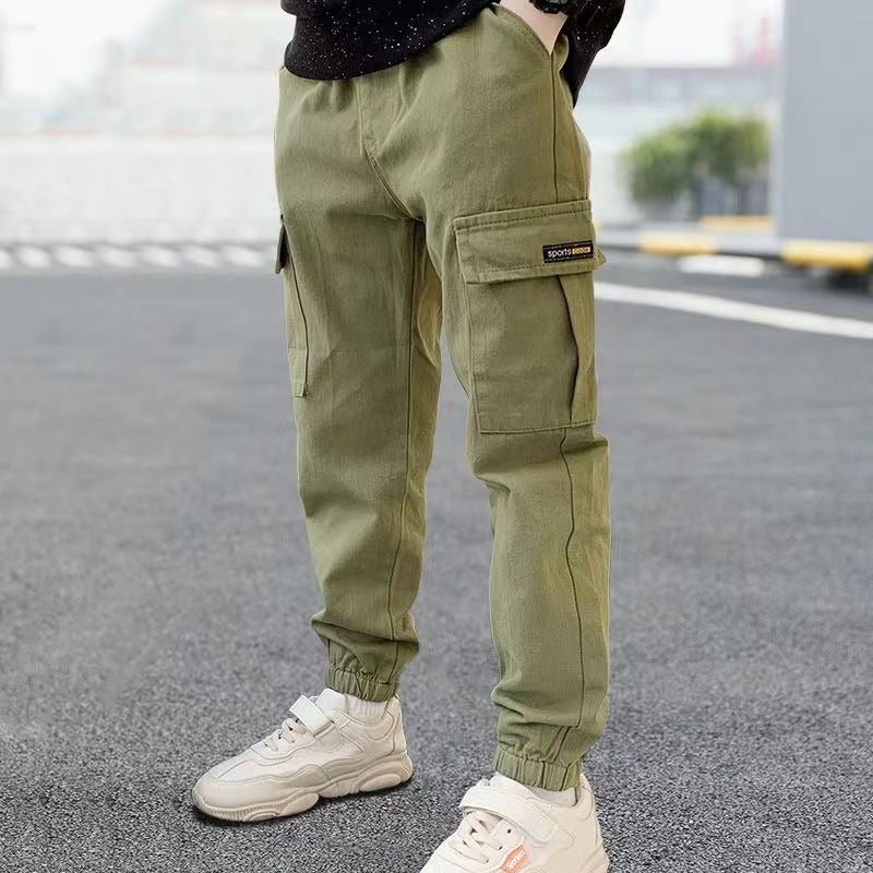 Pure cotton boys' pants, oversized children's workwear pants, loose and casual