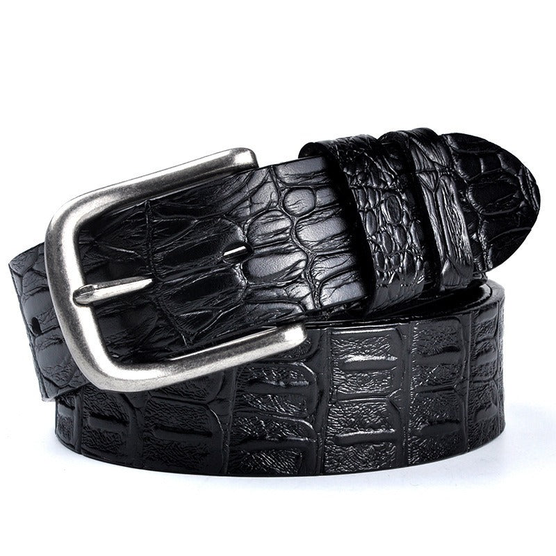 Ceinture en cuir véritable à motif crocodile pour homme