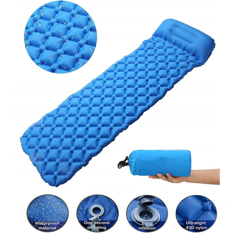 Matelas de couchage gonflable d'extérieur Coussin d'air gonflable Tapis de camping avec oreiller Matelas pneumatique Coussin de couchage Canapé gonflable