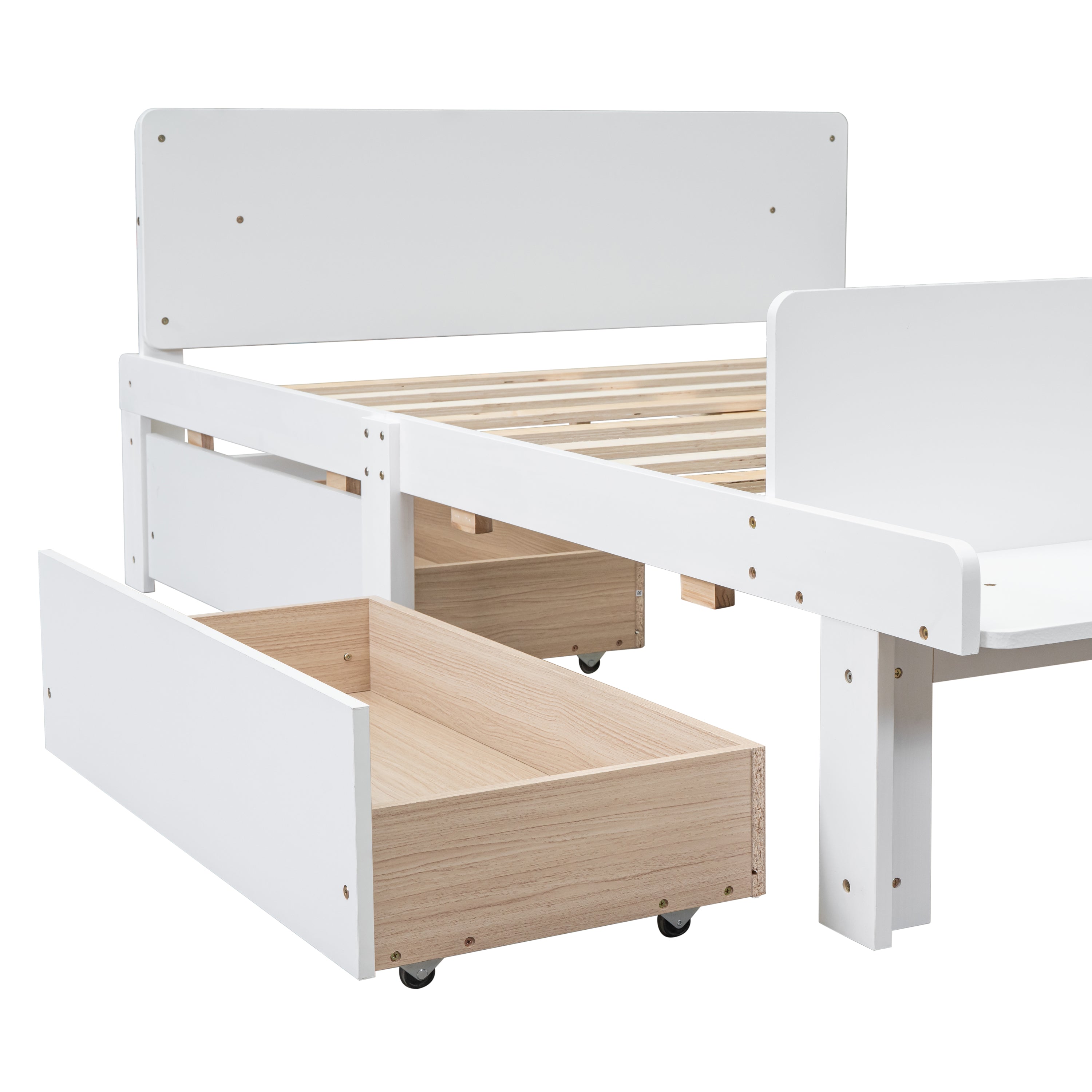 Full Bed with Footboard Bench 2 drawers White