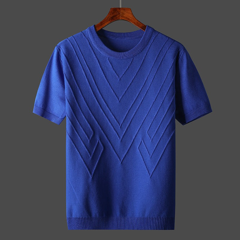 Pull grande taille pour homme, coupe ajustée, couleur unie, col rond, bas épais