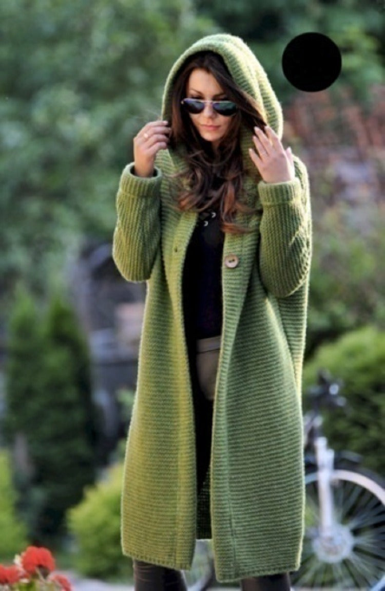 Spring New Women's Mid length Sweater Hooded Cardigan Women's Knitwear