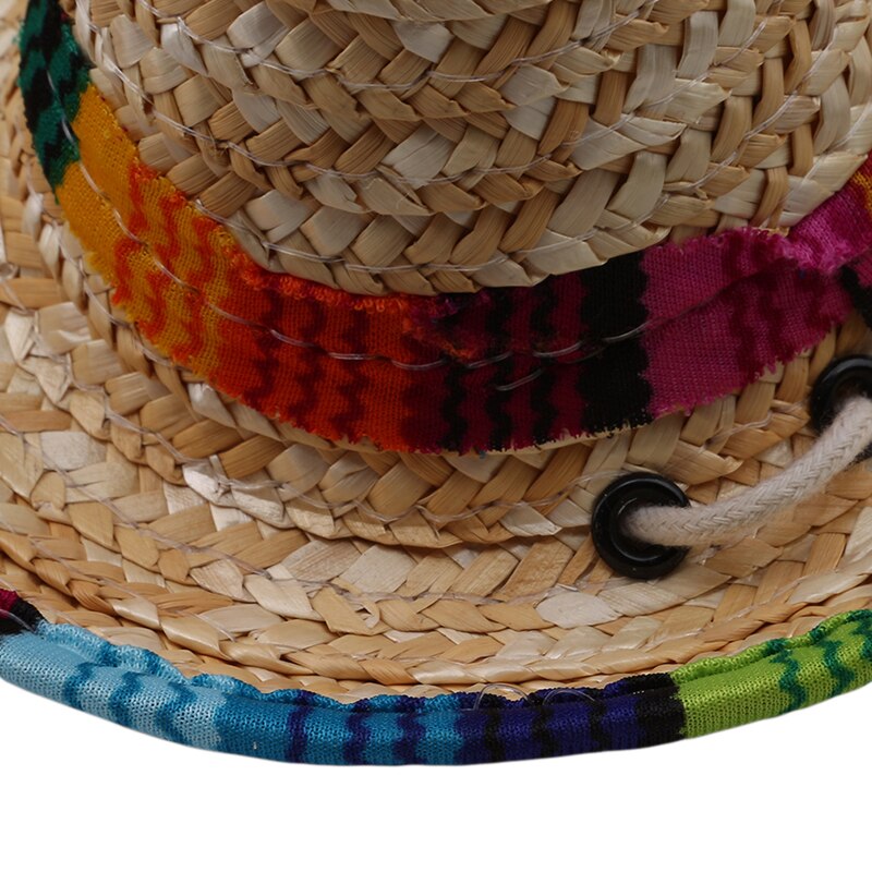 Straw Sombrero Mexican Hat Pet Adjustable Buckle Multicolor Pet Straw Dog Cat Hat