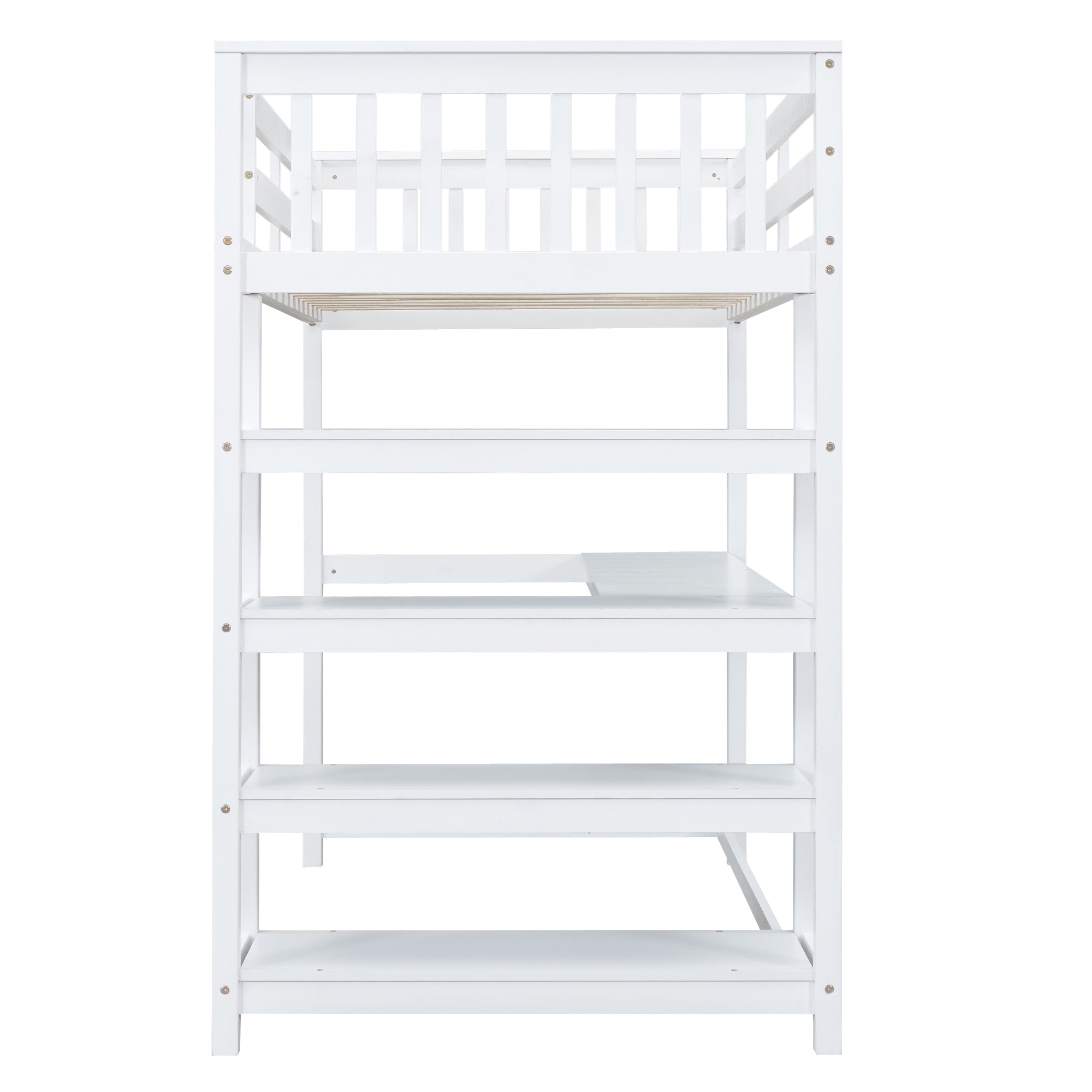 Twin Size Loft Bed with Storage Shelves and Under-bed Desk  White