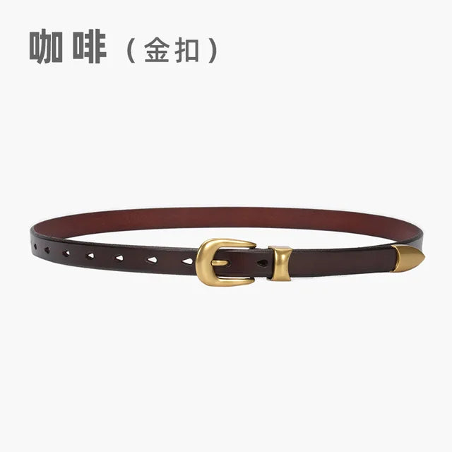 High-grade Gold Vintage Button Leather Top Belt