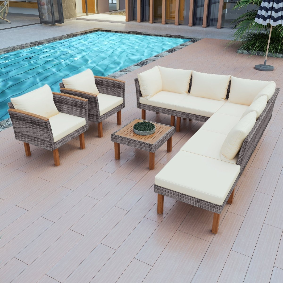 9 - piece Patio Rattan Furniture Set - Qreatrz Fashion and Design LLC