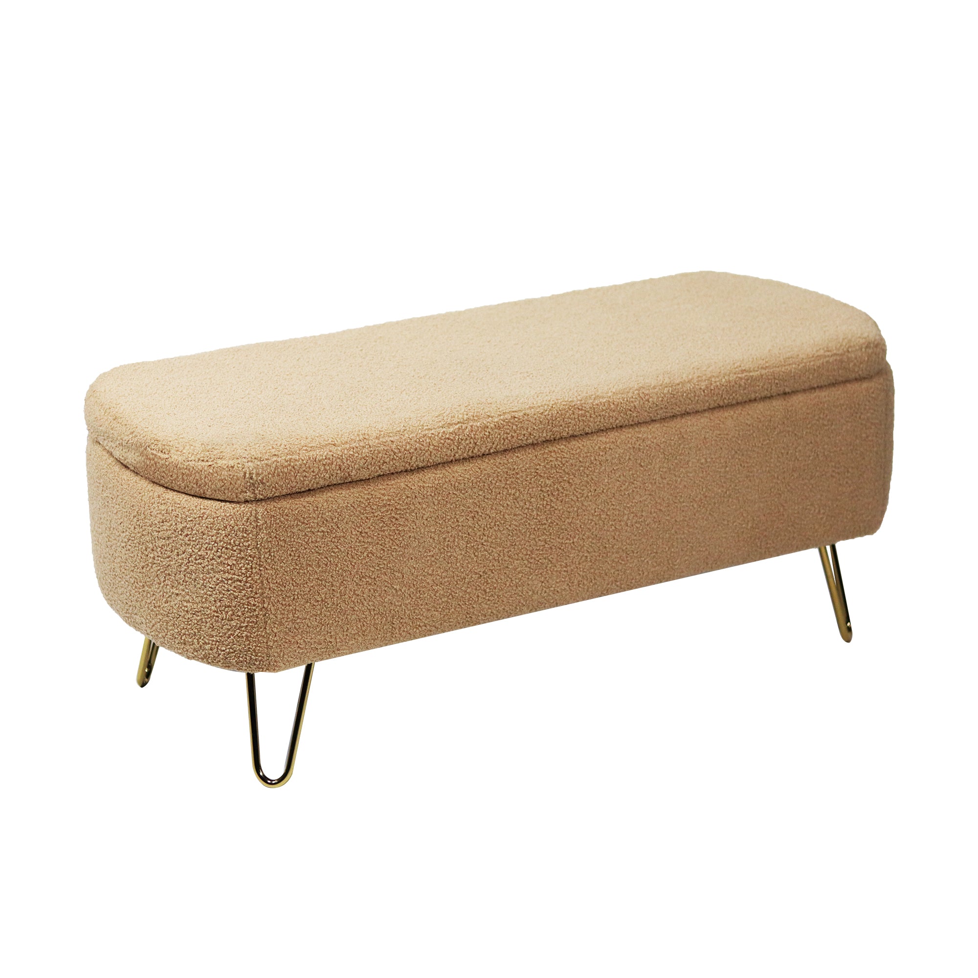 Banc ottoman de rangement Camel pour bout de lit avec pieds dorés