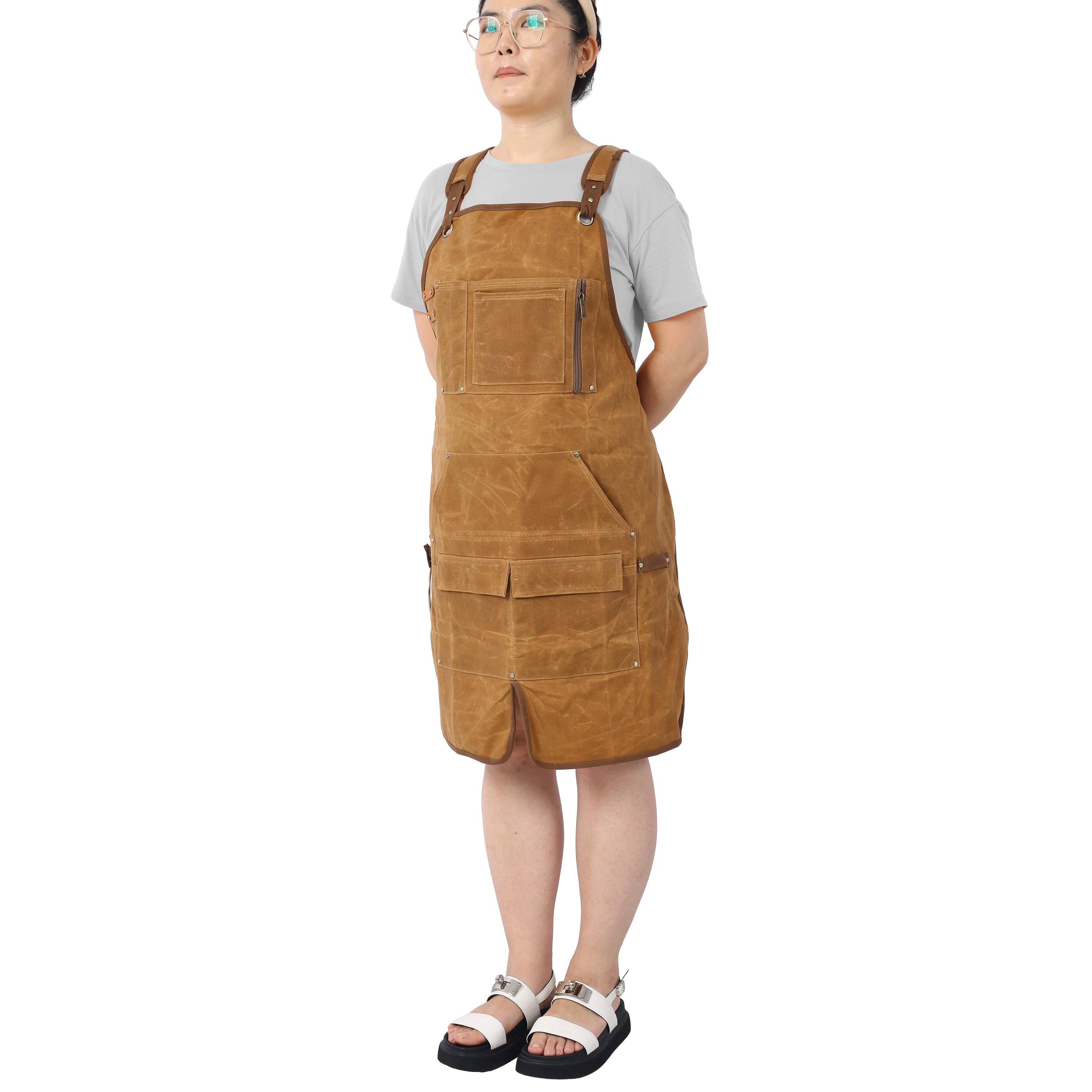 Long heavy-duty waxed canvas tool apron, carpenter apron, carpenter apron, carpenter waterproof 18 ounces