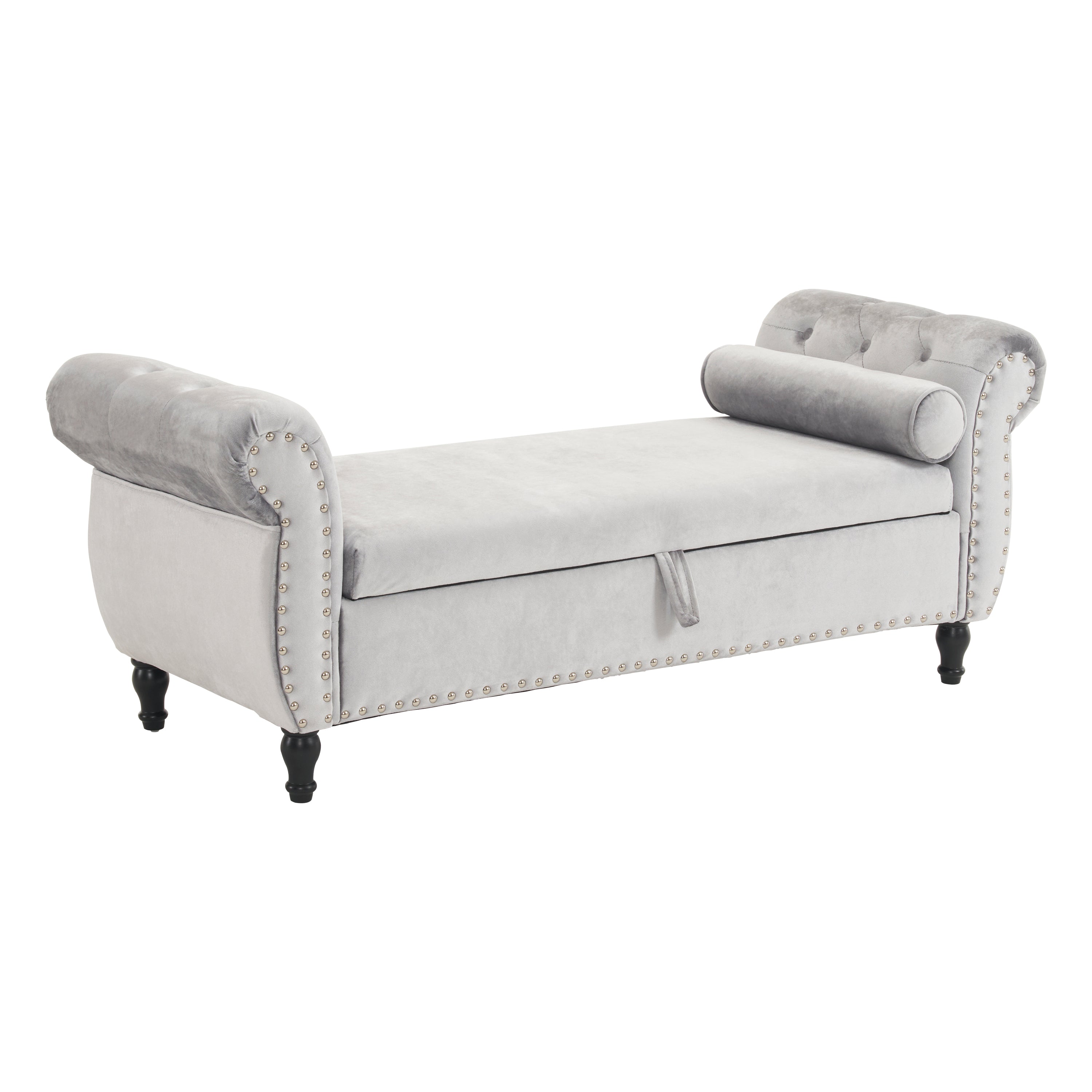 Grey Velvet Multifunctional Storage Rectangular Ottoman Bench