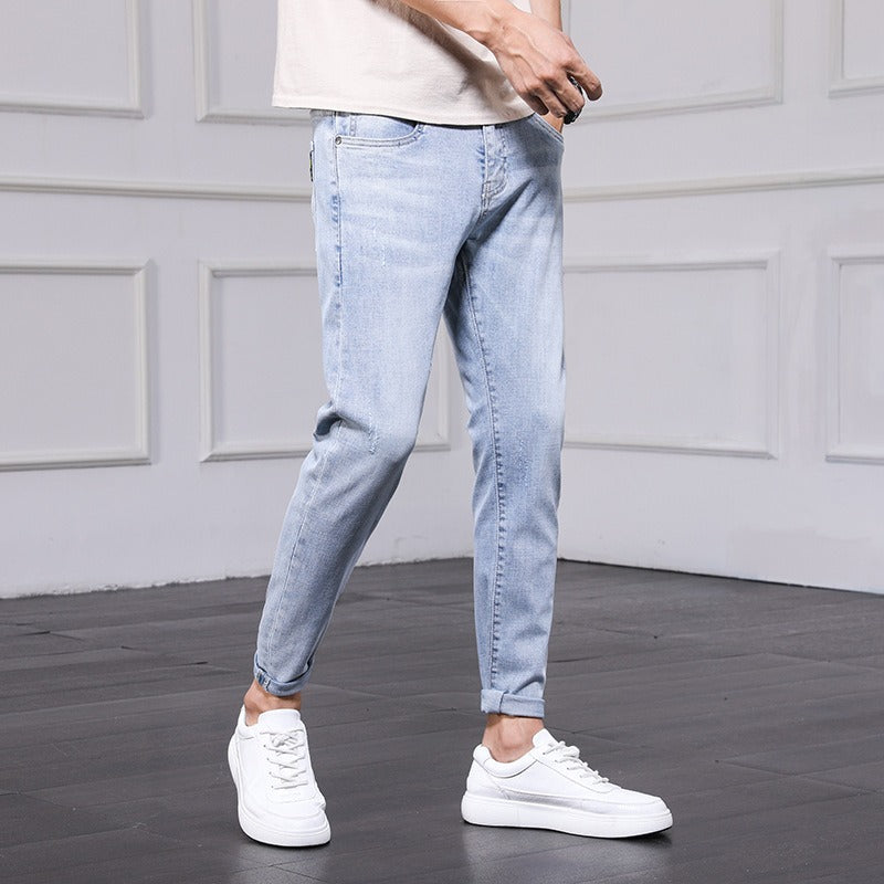 New Fashion Men's Jeans Nine Part Simple Casual Men's Trousers Small Feet Thin Korean Pants