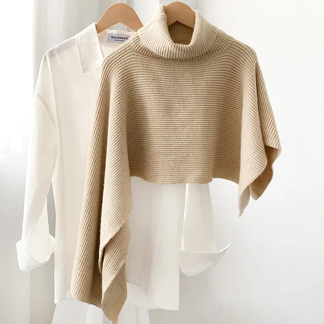 Sweater shawl high neck irregular cloak coat knitted scarf