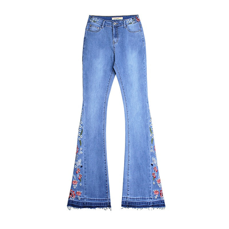 Women's Wide Leg Pants Jeans Bell Bottoms Embroidered Trousers