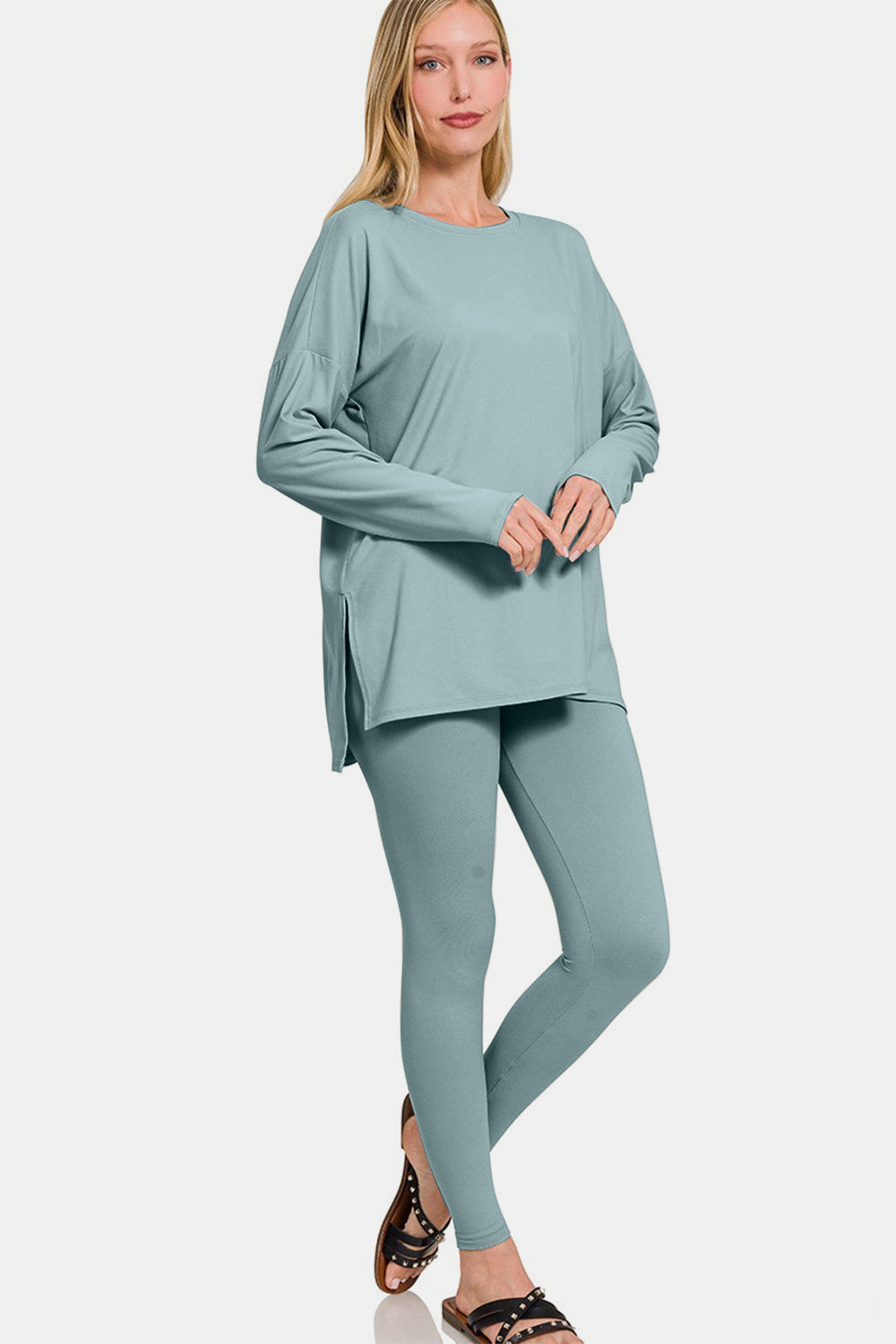 Ensemble de détente Zenana avec haut et leggings en microfibre brossée