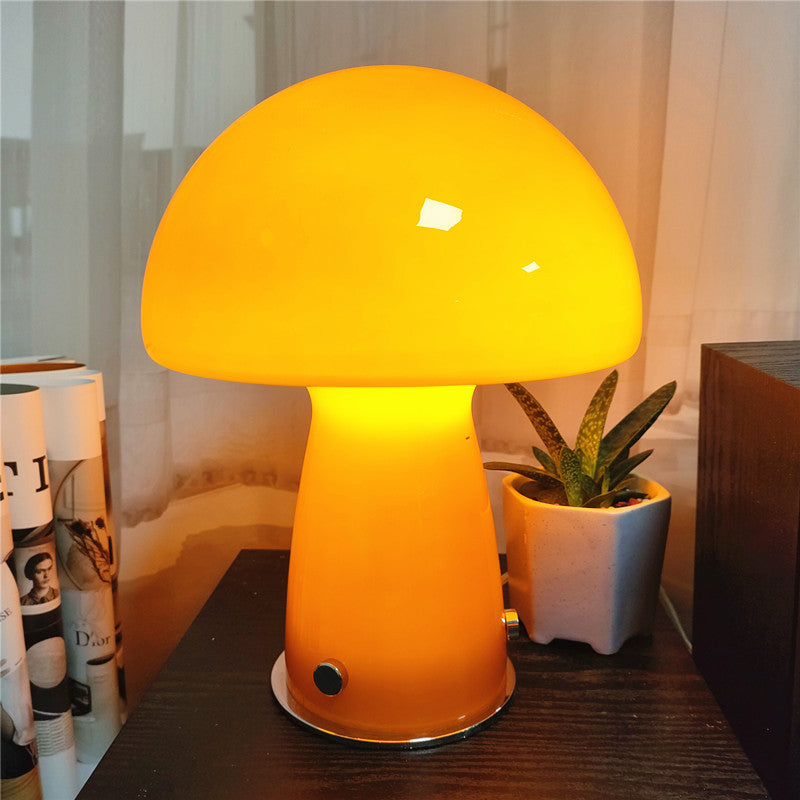 Lampe de table Ins, lampe champignon en verre orange Blogger, lampe d'ambiance de décoration de séjour à domicile, lampe de chevet de chambre