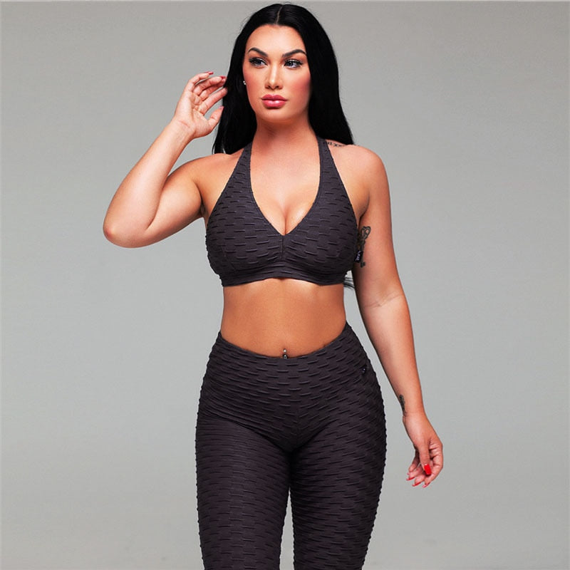 Women Sports Suit Fitness Gym Clothing 2 Piece Set Tracksuit Sexy Running Set Bras Leggings Yoga Set