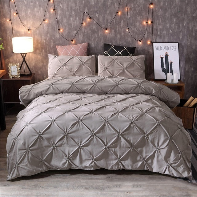 White Duvet Cover Set Pinch Pleat 2/3pcs Twin/Queen/King Size Bedclothes Bedding Sets Luxury Home Hote