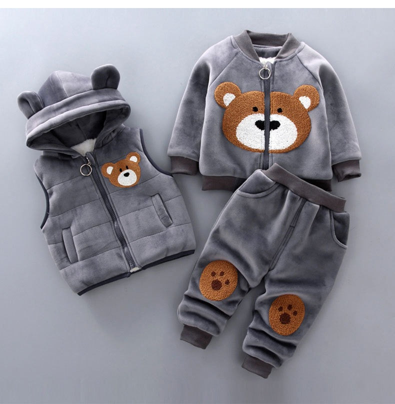 Nouveaux vêtements d'automne pour enfants Vêtements d'automne Ensemble trois pièces en peluche Ours Tendance de costume pour enfants coréens 