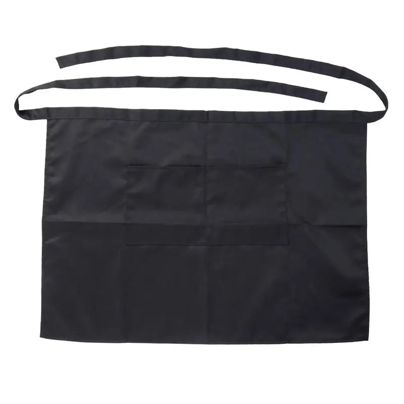 Delantal de cocina unisex negro corto con bolsillos dobles