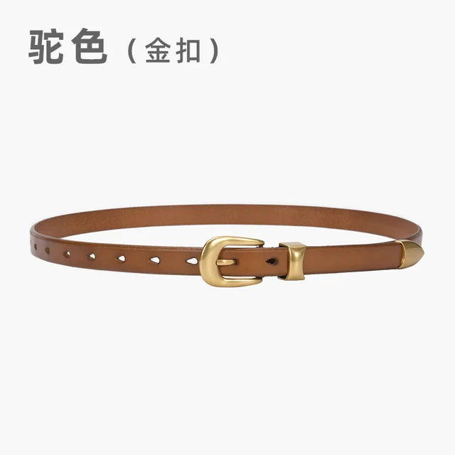 High-grade Gold Vintage Button Leather Top Belt