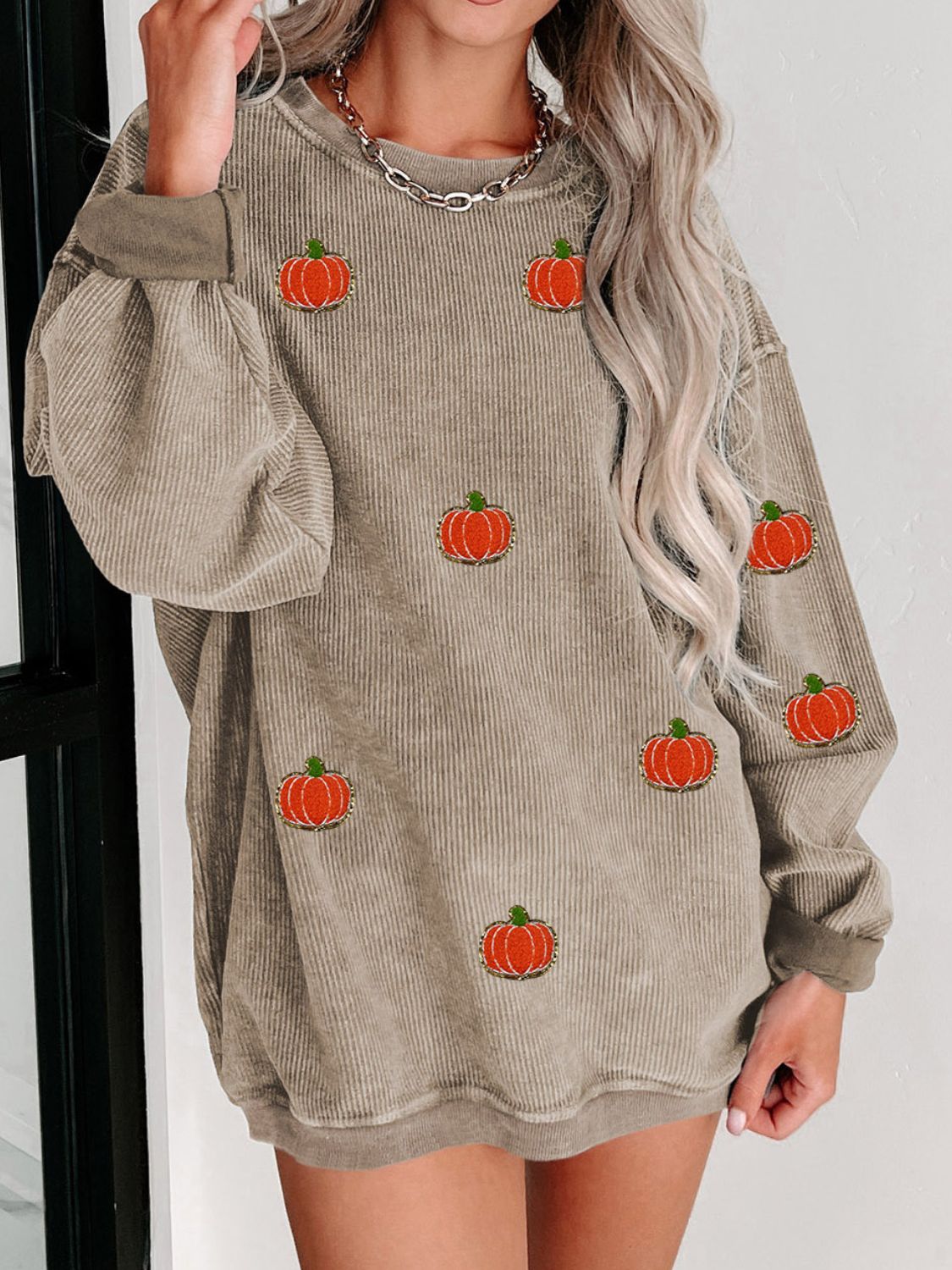 Sudadera de manga larga y cuello redondo con diseño de calabaza