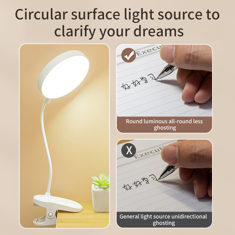 Lampe de bureau à pince pour étude avec dortoir étudiant, lampe de protection des yeux à domicile, lampe de chevet LED rechargeable pour chambre à coucher