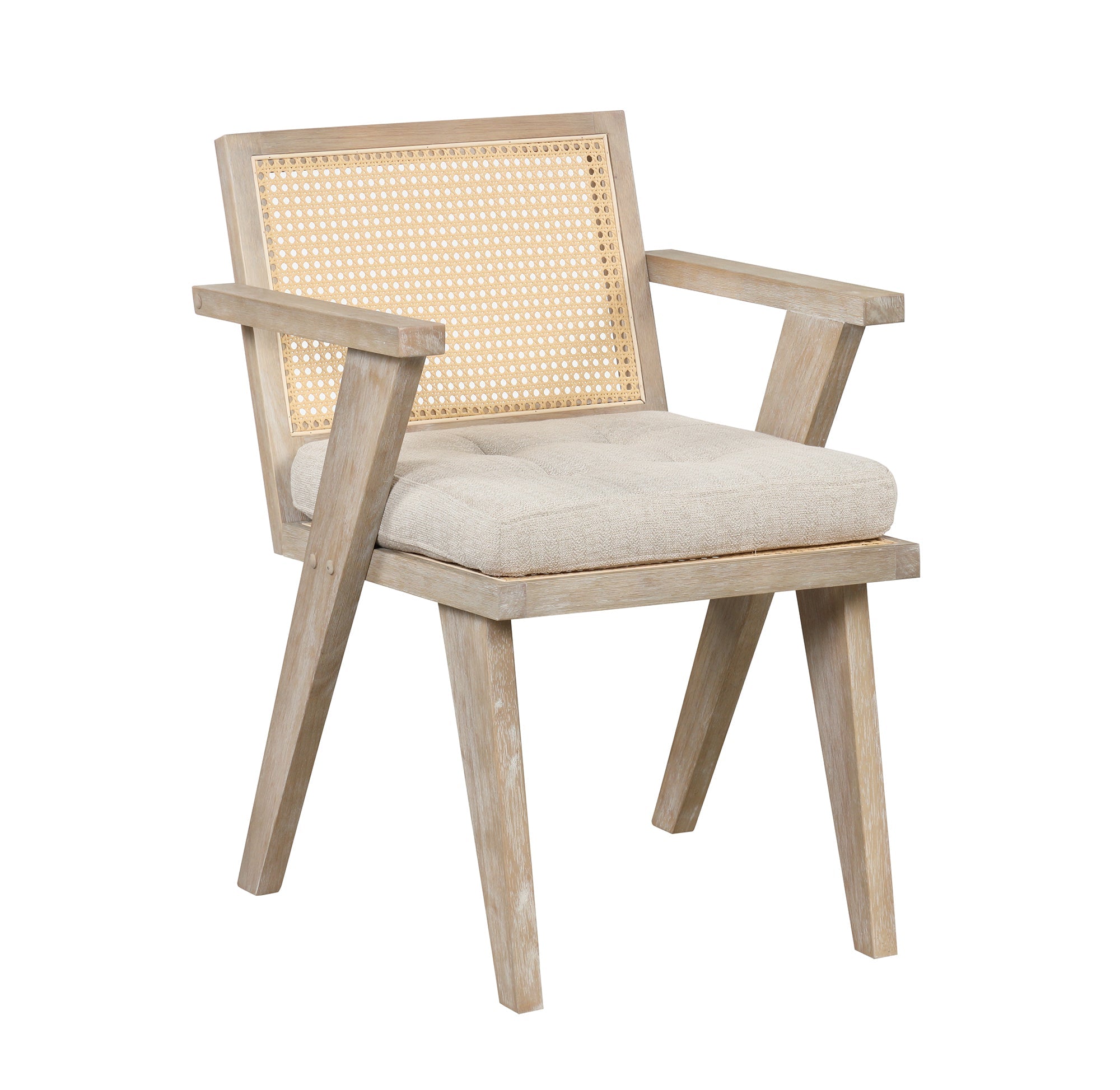 Mid-Century Accent Chair With Handcrafted Rattan Backrest and Padded